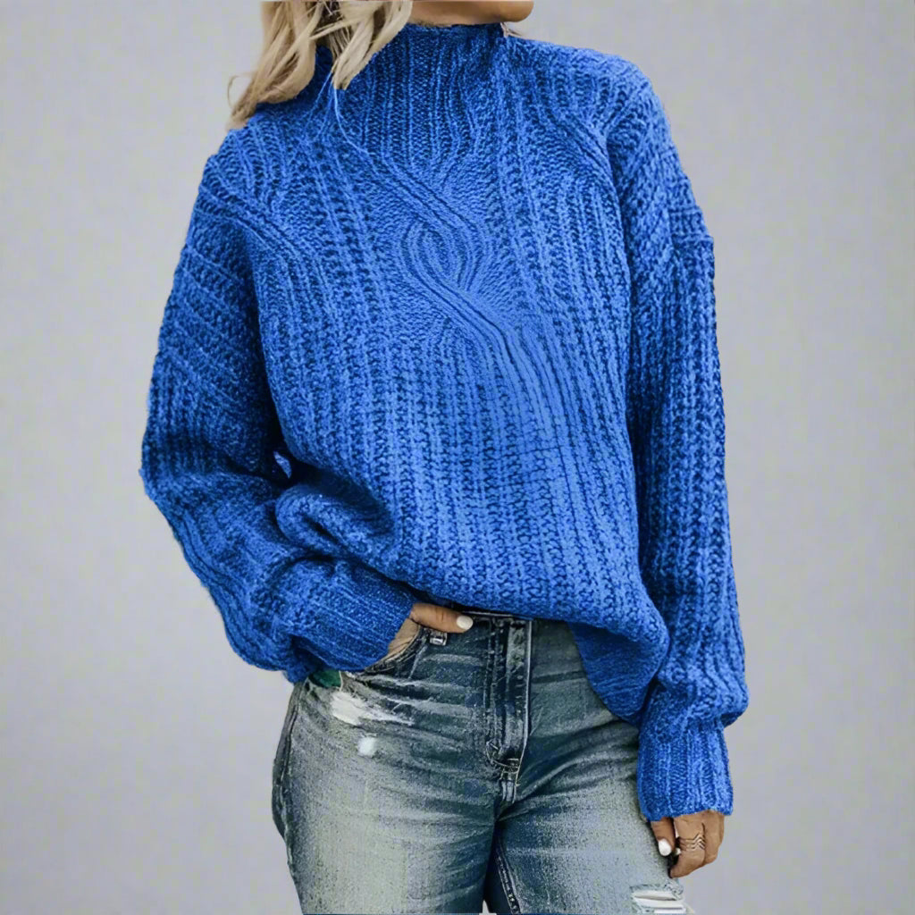 Women Oversized Chunky Knit Jumper | High Neck Long Sleeve Sweater