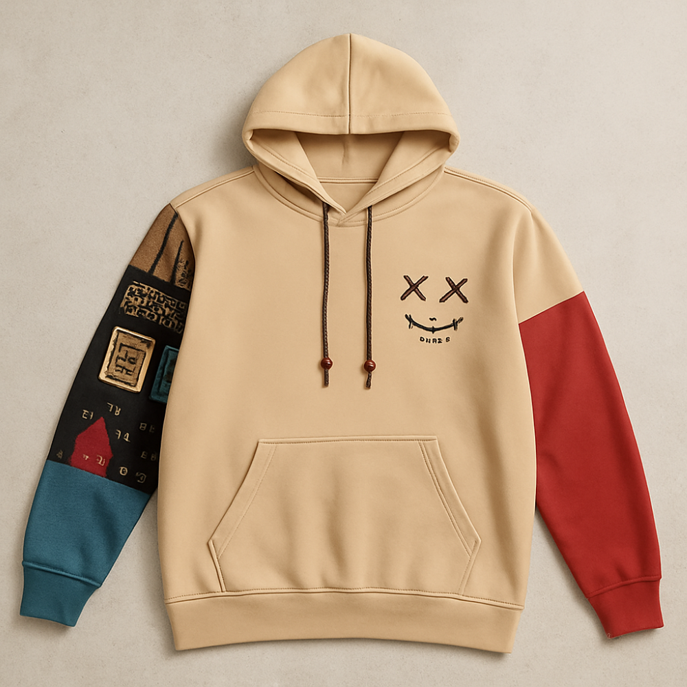 Patchwork Oversized Pullover Hoodie - Long Sleeve Streetwear