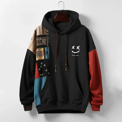 Patchwork Oversized Pullover Hoodie - Long Sleeve Streetwear