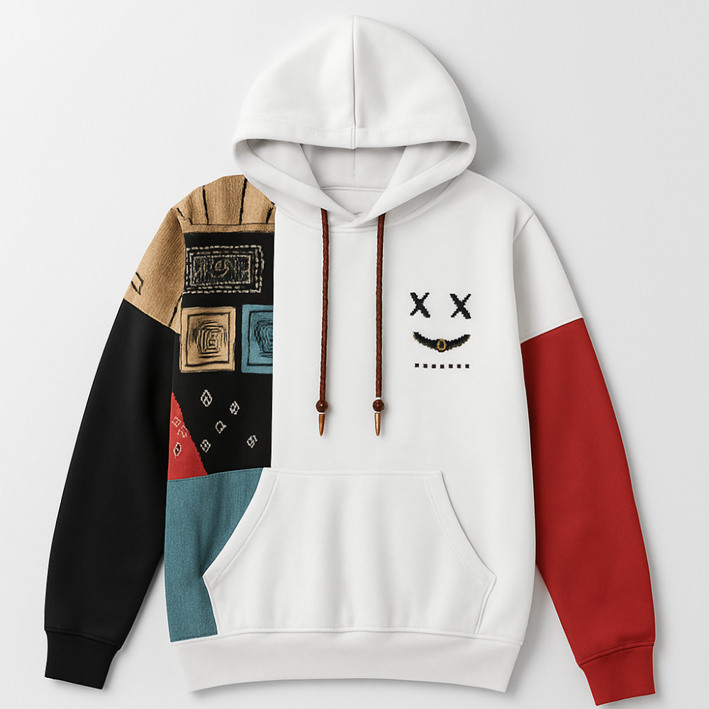 Patchwork Oversized Pullover Hoodie - Long Sleeve Streetwear