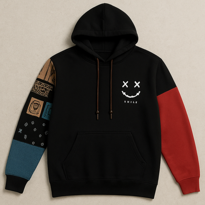 Patchwork Oversized Pullover Hoodie - Long Sleeve Streetwear