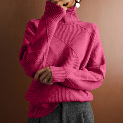 Women's Cable Knit Turtleneck Long Sleeve Sweater - Pullover