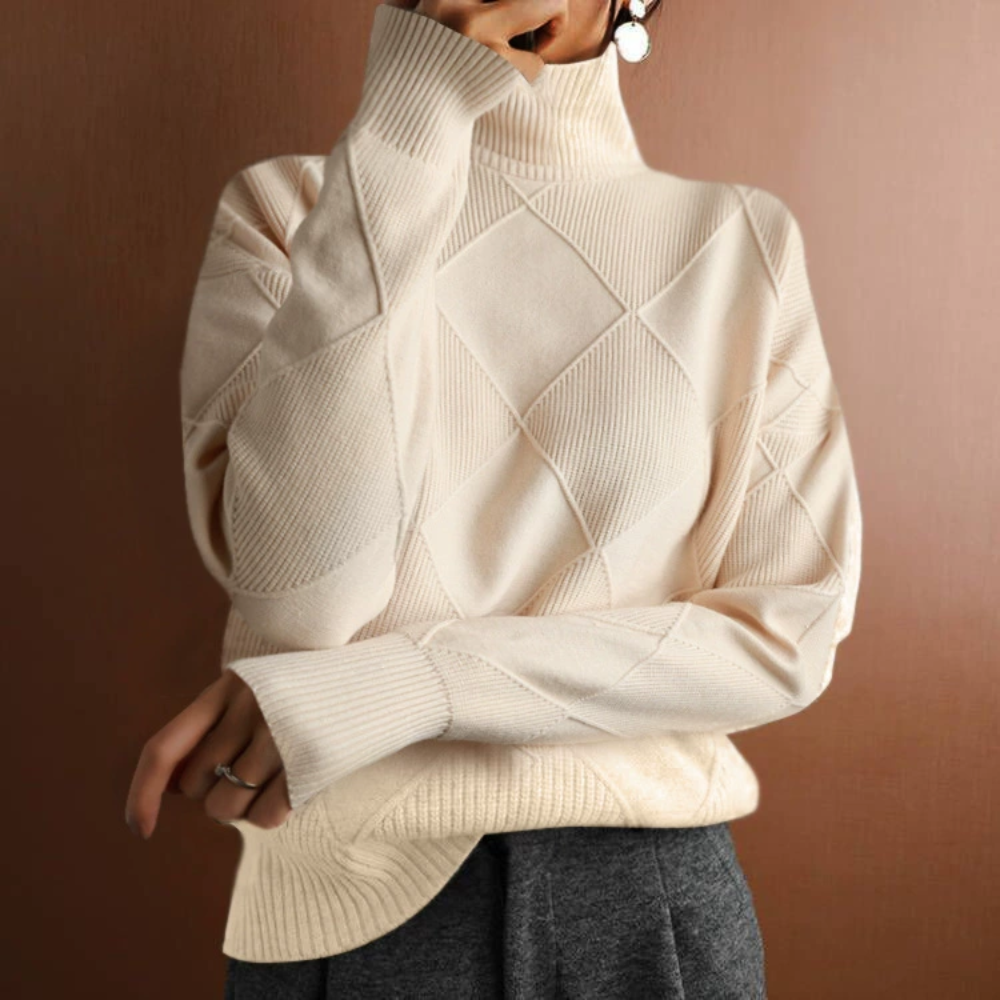 Women's Cable Knit Turtleneck Long Sleeve Sweater - Pullover