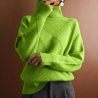 Women's Cable Knit Turtleneck Long Sleeve Sweater - Pullover