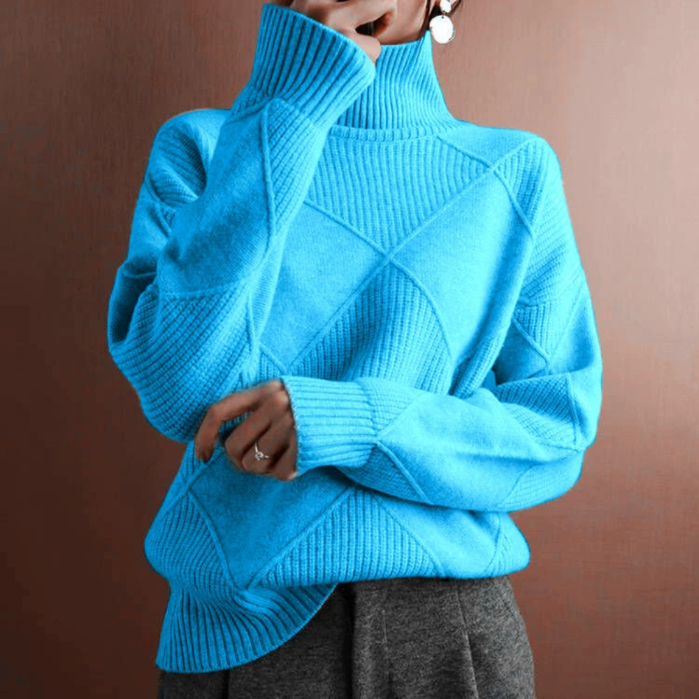 Women's Cable Knit Turtleneck Long Sleeve Sweater - Pullover