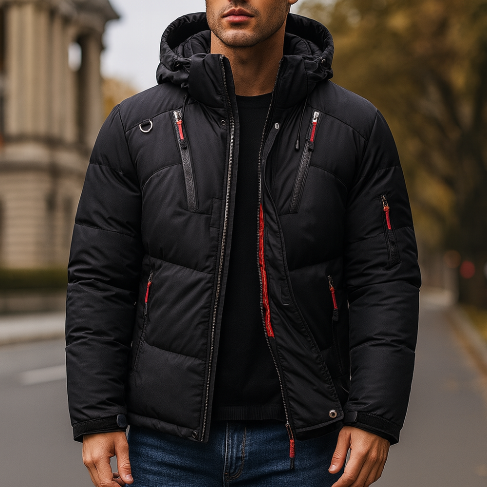 Men’s Waterproof Winter Puffer Jacket - Warm Hooded Parka