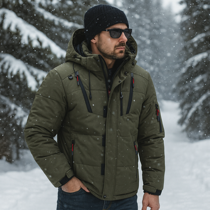 Men’s Waterproof Winter Puffer Jacket - Warm Hooded Parka