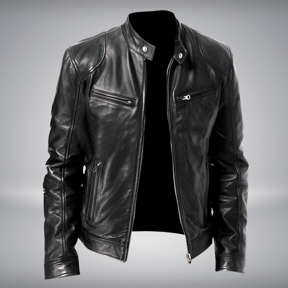 Men’s Lightweight Biker Leather Jacket - Slim Fit Motorcycle Style