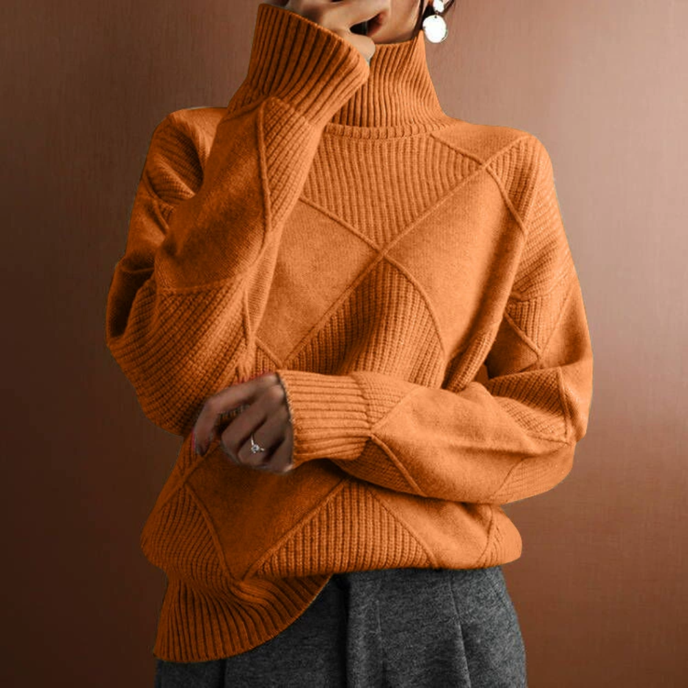 Women's Cable Knit Turtleneck Long Sleeve Sweater - Pullover