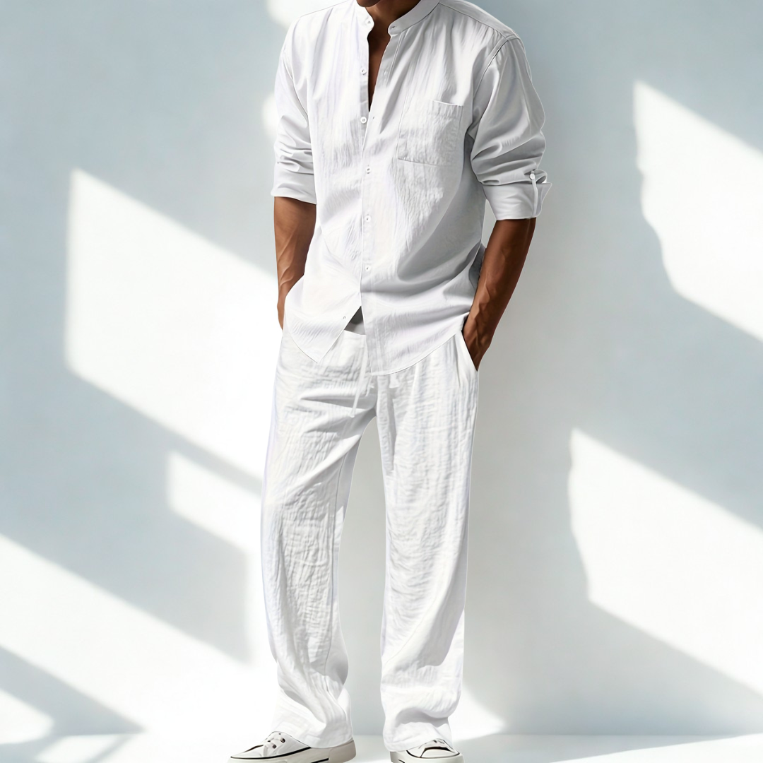 Men's Two Piece Casual Pants And Top Set | Relaxed Fit Shirt