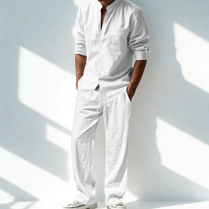 Men's Two Piece Casual Pants And Top Set | Relaxed Fit Shirt