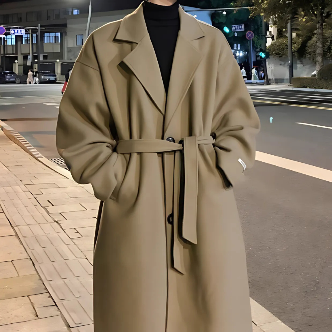 Men’s Long Wool Trench Coat | Oversized Belted