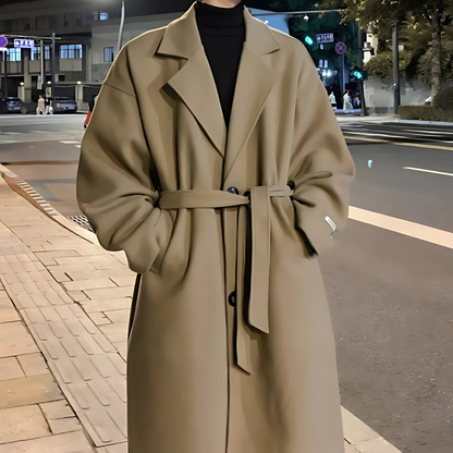 Men’s Long Wool Trench Coat | Oversized Belted