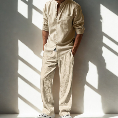 Men's Two Piece Casual Pants And Top Set | Relaxed Fit Shirt