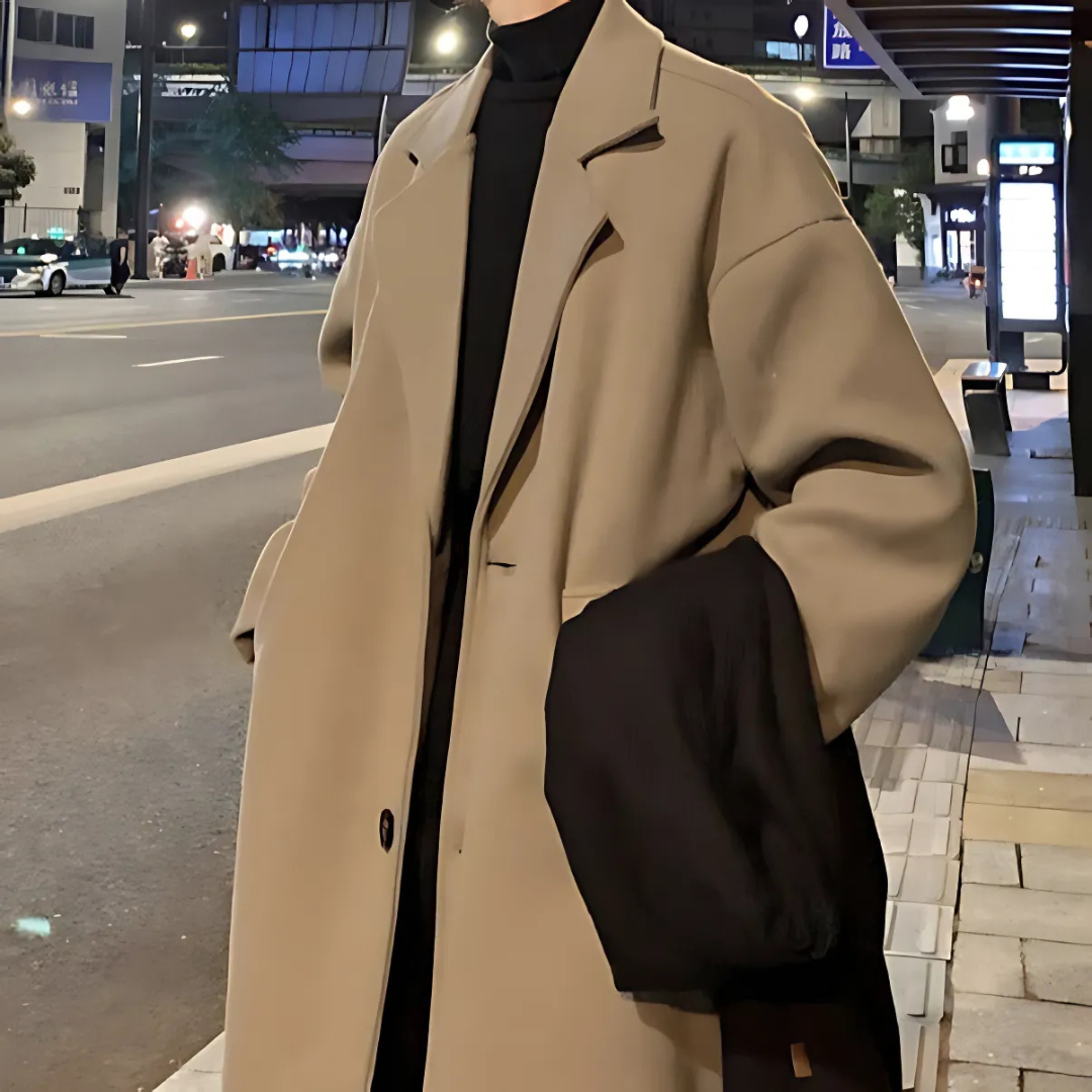 Men’s Long Wool Trench Coat | Oversized Belted