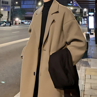 Men’s Long Wool Trench Coat | Oversized Belted
