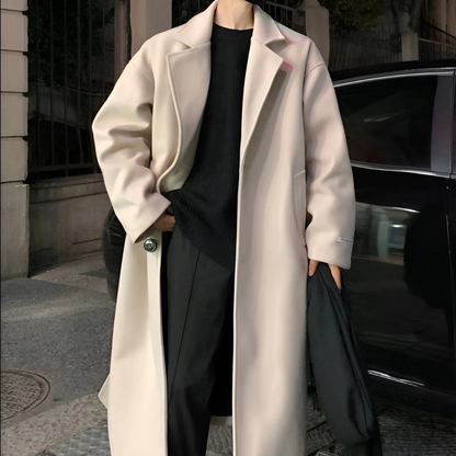 Men’s Long Wool Trench Coat | Oversized Belted
