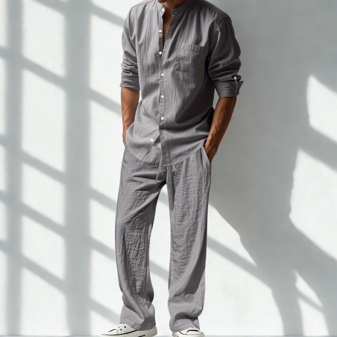 Men's Two Piece Casual Pants And Top Set | Relaxed Fit Shirt