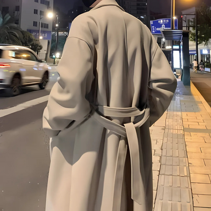Men’s Long Wool Trench Coat | Oversized Belted