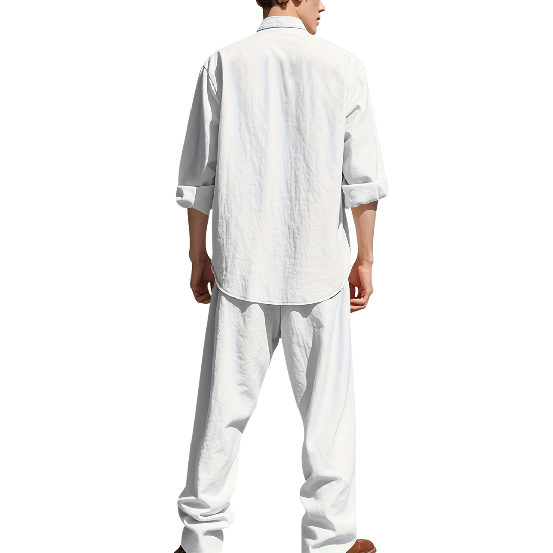 Men's Two Piece Casual Pants And Top Set | Relaxed Fit Shirt