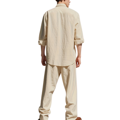 Men's Two Piece Casual Pants And Top Set | Relaxed Fit Shirt