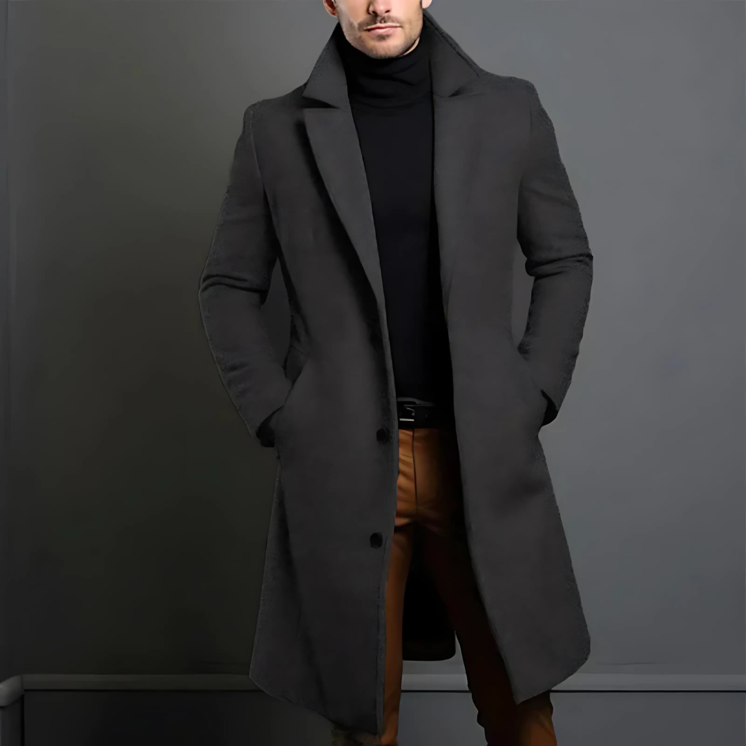 Men's Long Wool Trench Overcoat | Classic Warm Jacket