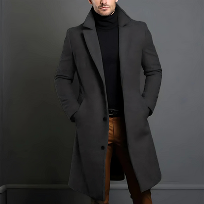 Men's Long Wool Trench Overcoat | Classic Warm Jacket