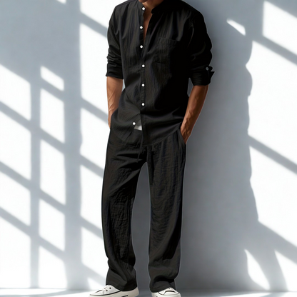 Men's Two Piece Casual Pants And Top Set | Relaxed Fit Shirt