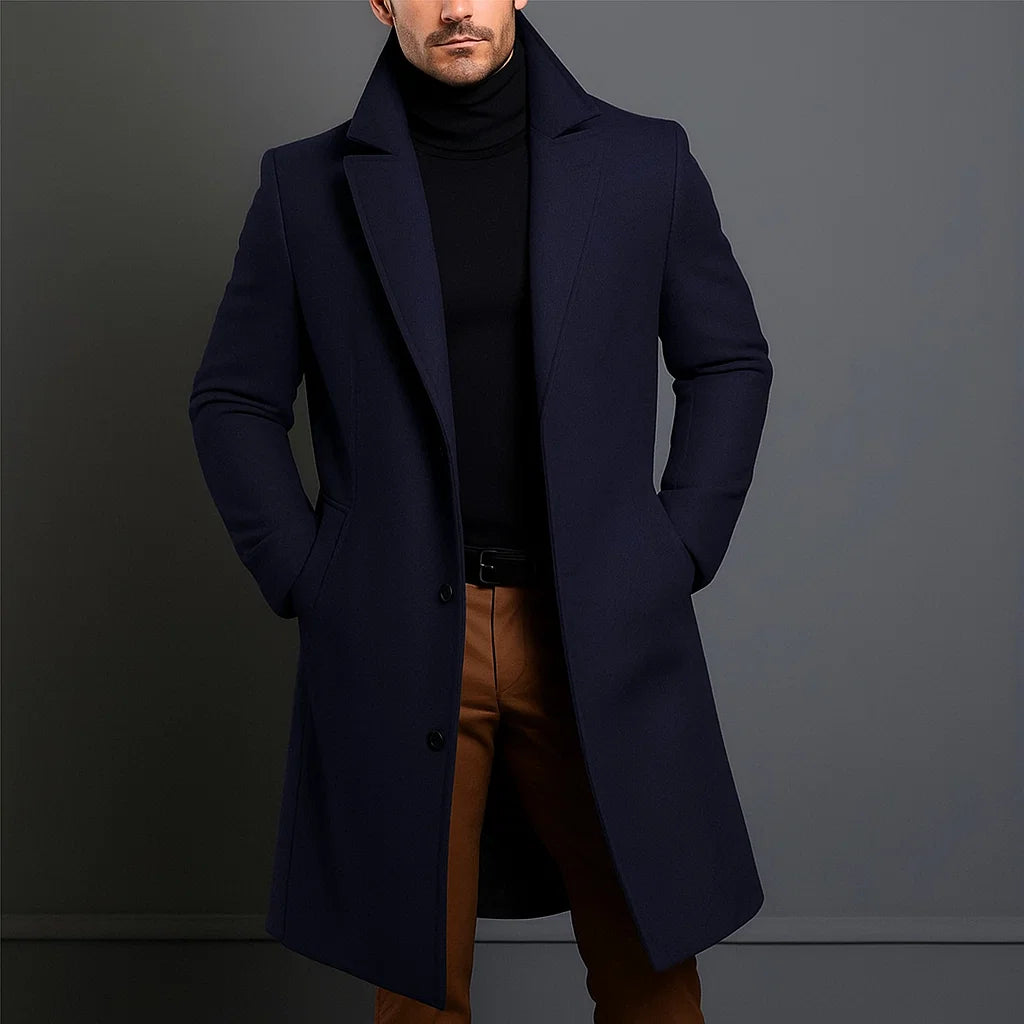 Men's Long Wool Trench Overcoat | Classic Warm Jacket