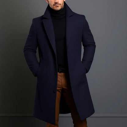 Men's Long Wool Trench Overcoat | Classic Warm Jacket