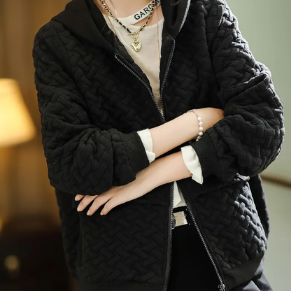 Quilted Hooded Zip Up Bomber Jacket - Warm Long Sleeve