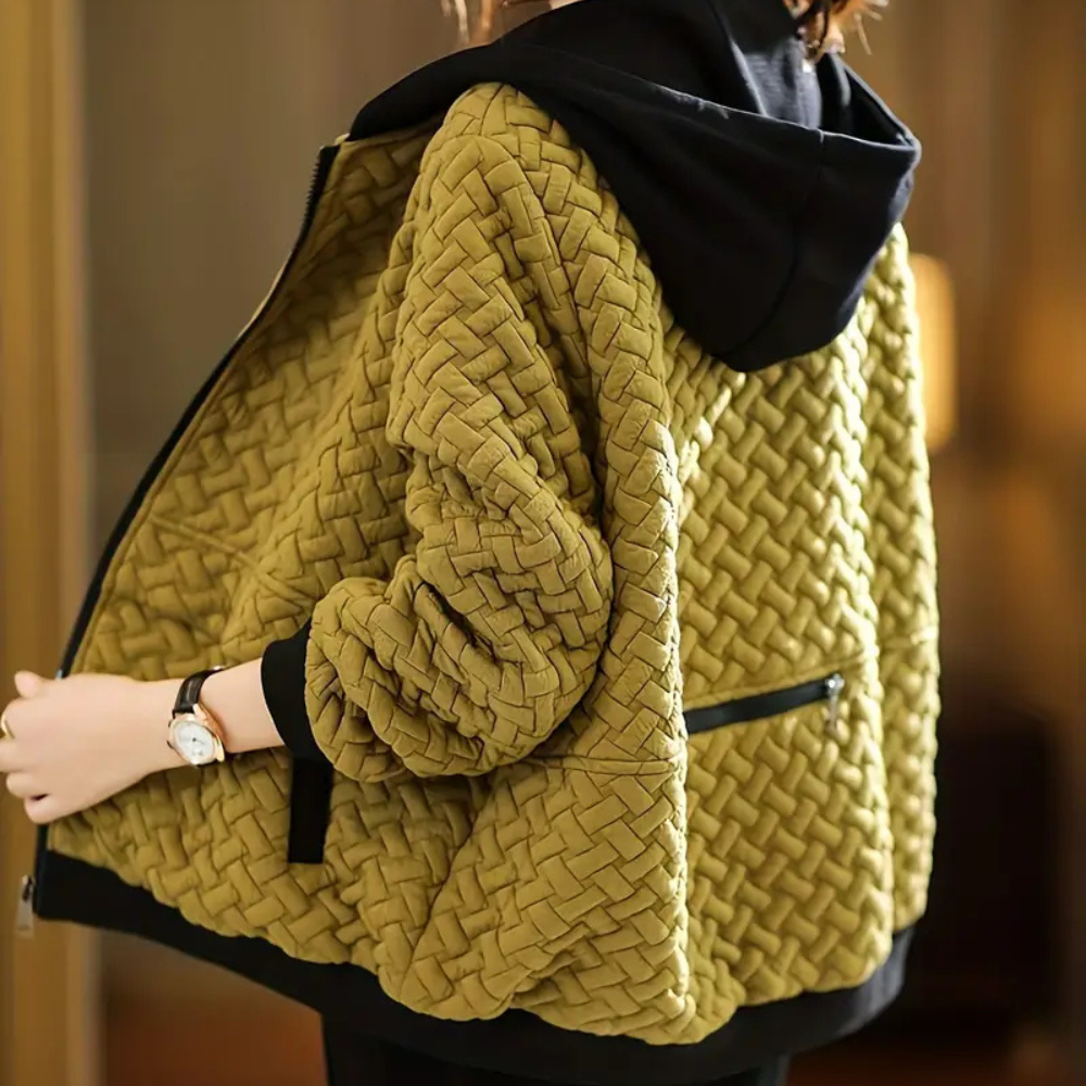 Quilted Hooded Zip Up Bomber Jacket - Warm Long Sleeve