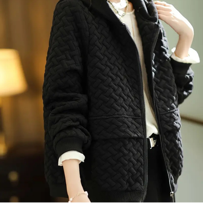 Quilted Hooded Zip Up Bomber Jacket - Warm Long Sleeve