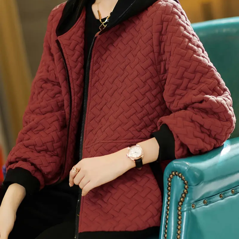 Quilted Hooded Zip Up Bomber Jacket - Warm Long Sleeve