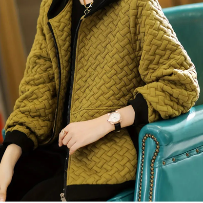 Quilted Hooded Zip Up Bomber Jacket - Warm Long Sleeve