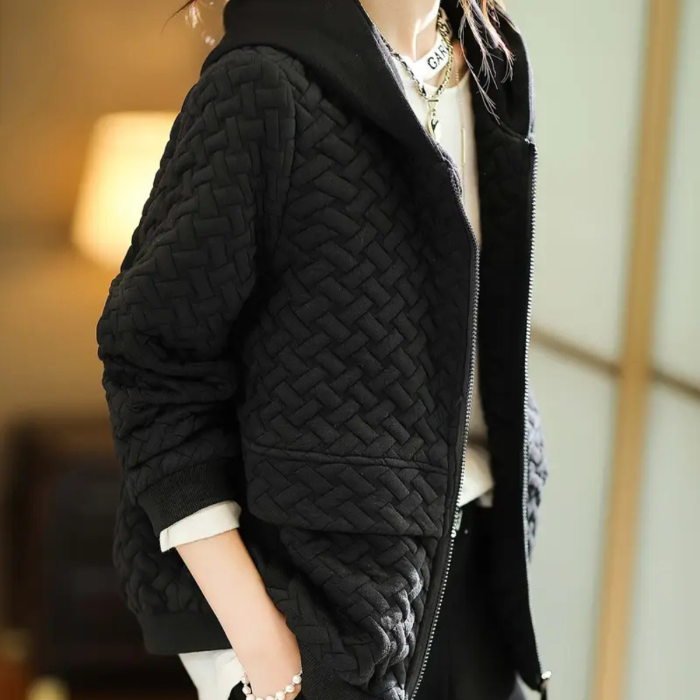 Quilted Hooded Zip Up Bomber Jacket - Warm Long Sleeve