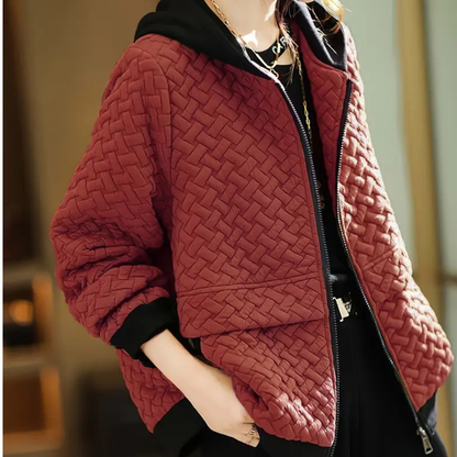 Quilted Hooded Zip Up Bomber Jacket - Warm Long Sleeve