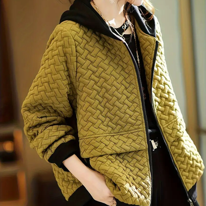 Quilted Hooded Zip Up Bomber Jacket - Warm Long Sleeve