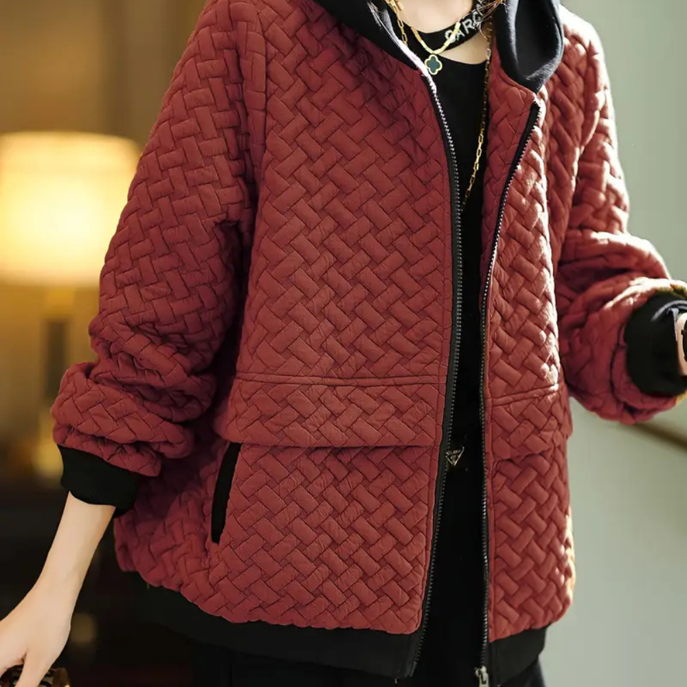 Quilted Hooded Zip Up Bomber Jacket - Warm Long Sleeve