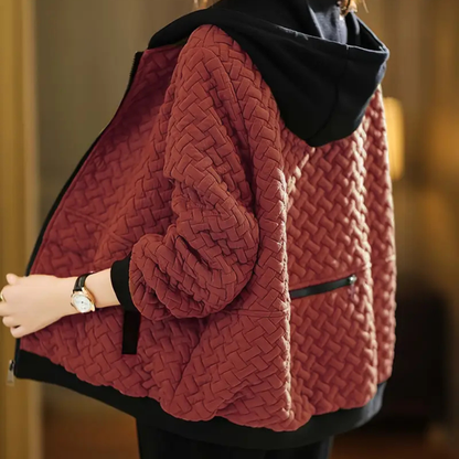 Quilted Hooded Zip Up Bomber Jacket - Warm Long Sleeve