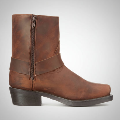 Men's Cowboy Ankle Boots - Leather Harness Biker Style