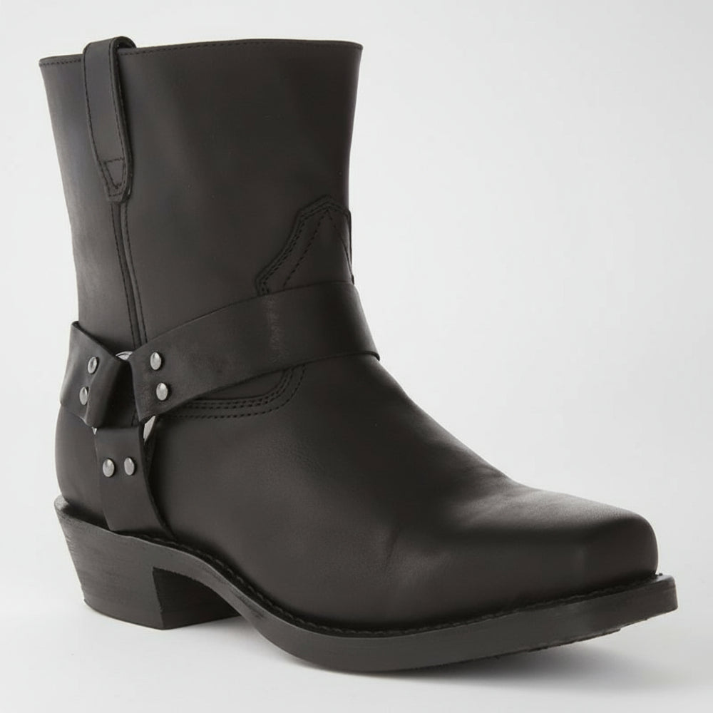 Men's Cowboy Ankle Boots - Leather Harness Biker Style