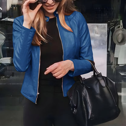 Women Slim Fit Faux Leather Jacket | Zip Up Moto Biker Coat