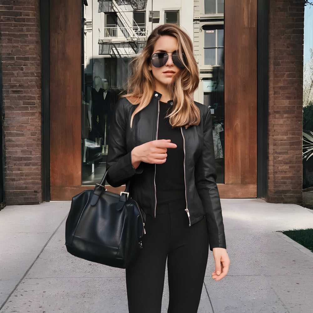Women Slim Fit Faux Leather Jacket | Zip Up Moto Biker Coat