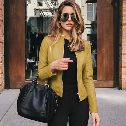 Women Slim Fit Faux Leather Jacket | Zip Up Moto Biker Coat