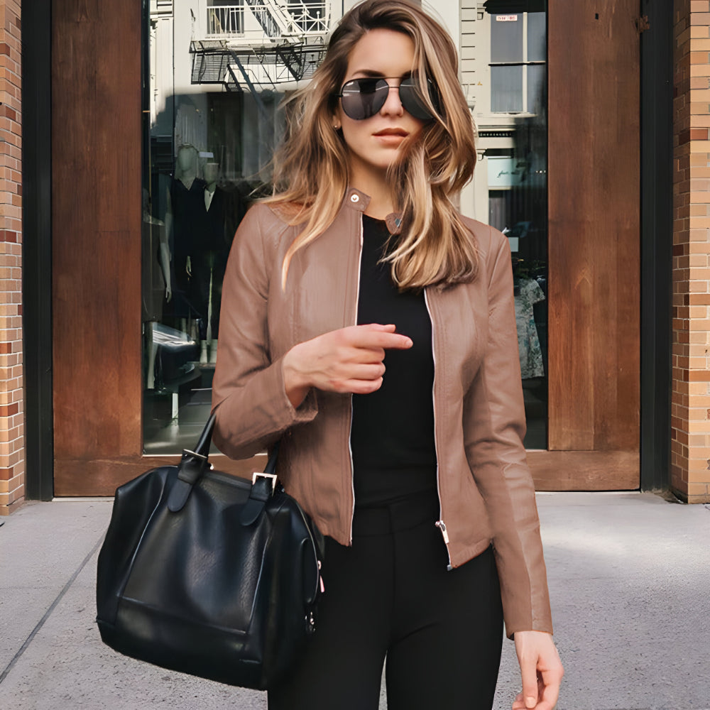 Women Slim Fit Faux Leather Jacket | Zip Up Moto Biker Coat