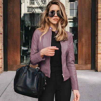 Women Slim Fit Faux Leather Jacket | Zip Up Moto Biker Coat