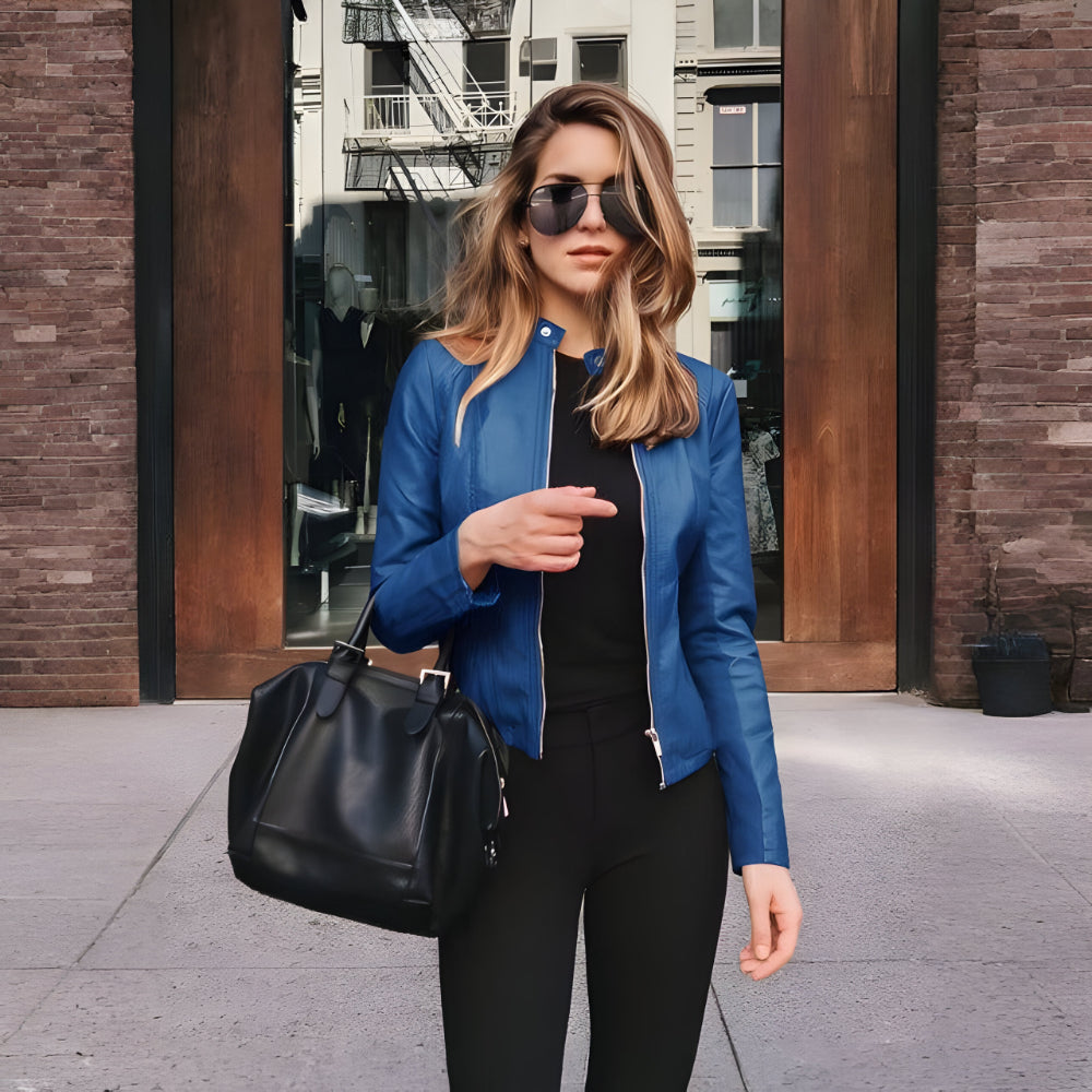 Women Slim Fit Faux Leather Jacket | Zip Up Moto Biker Coat