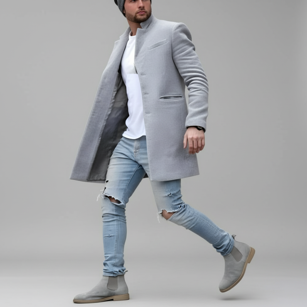 Men's Long Trench Overcoat - Slim Lightweight Jacket