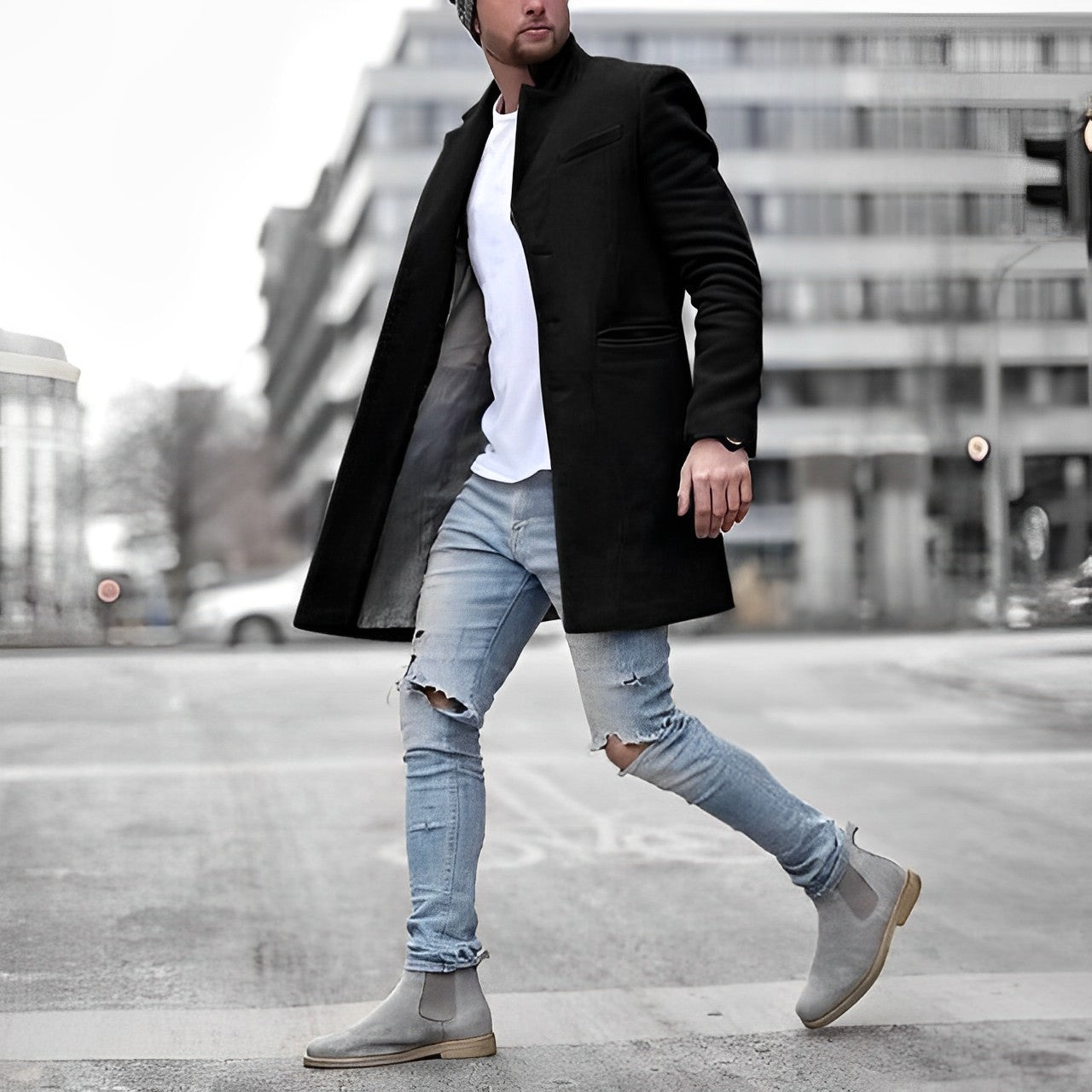 Men's Long Trench Overcoat | Slim Lightweight Jacket